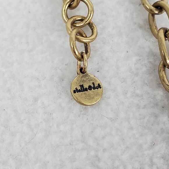 Signed Stella & Dot Bohemian Statement Faux Jewel Necklace Brass Tone - Picture 7 of 10